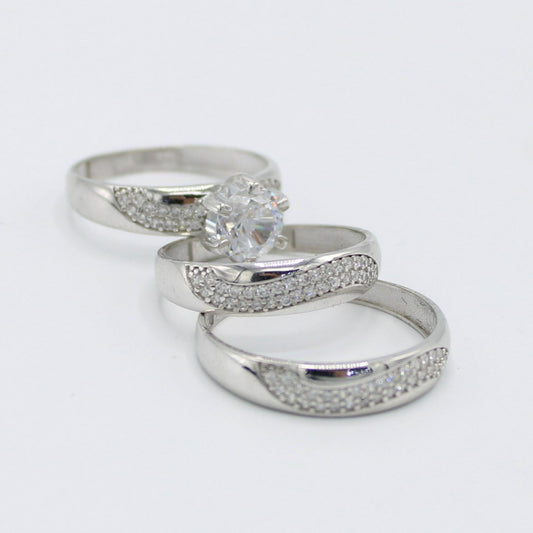 14K Trio Wedding Cz Stones White Yellow