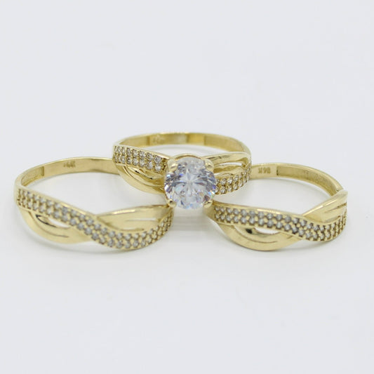 14K Infinity Trio Wedding Cz Stones White Yellow