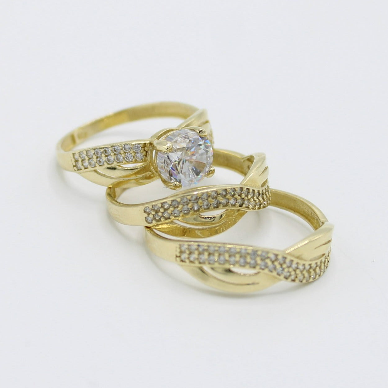 14K Infinity Trio Wedding Cz Stones White Yellow