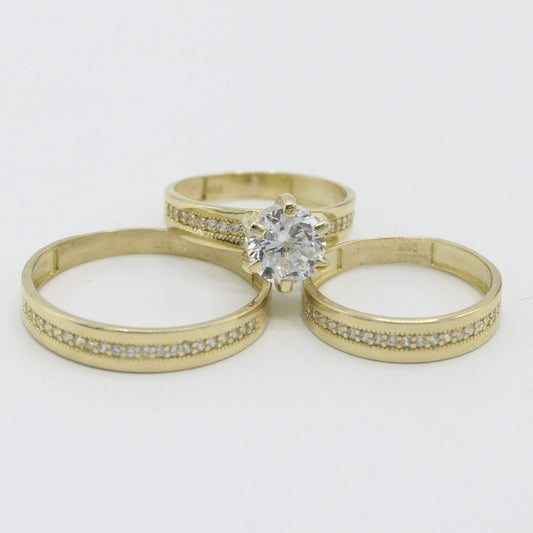 14K Trio Wedding Cz Stones Yellow Yellow