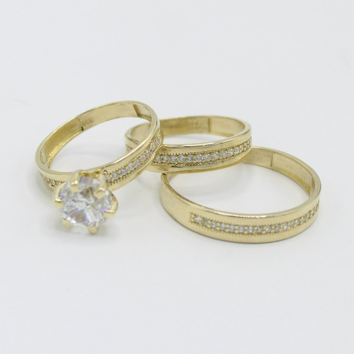 14K Trio Wedding Cz Stones Yellow Yellow