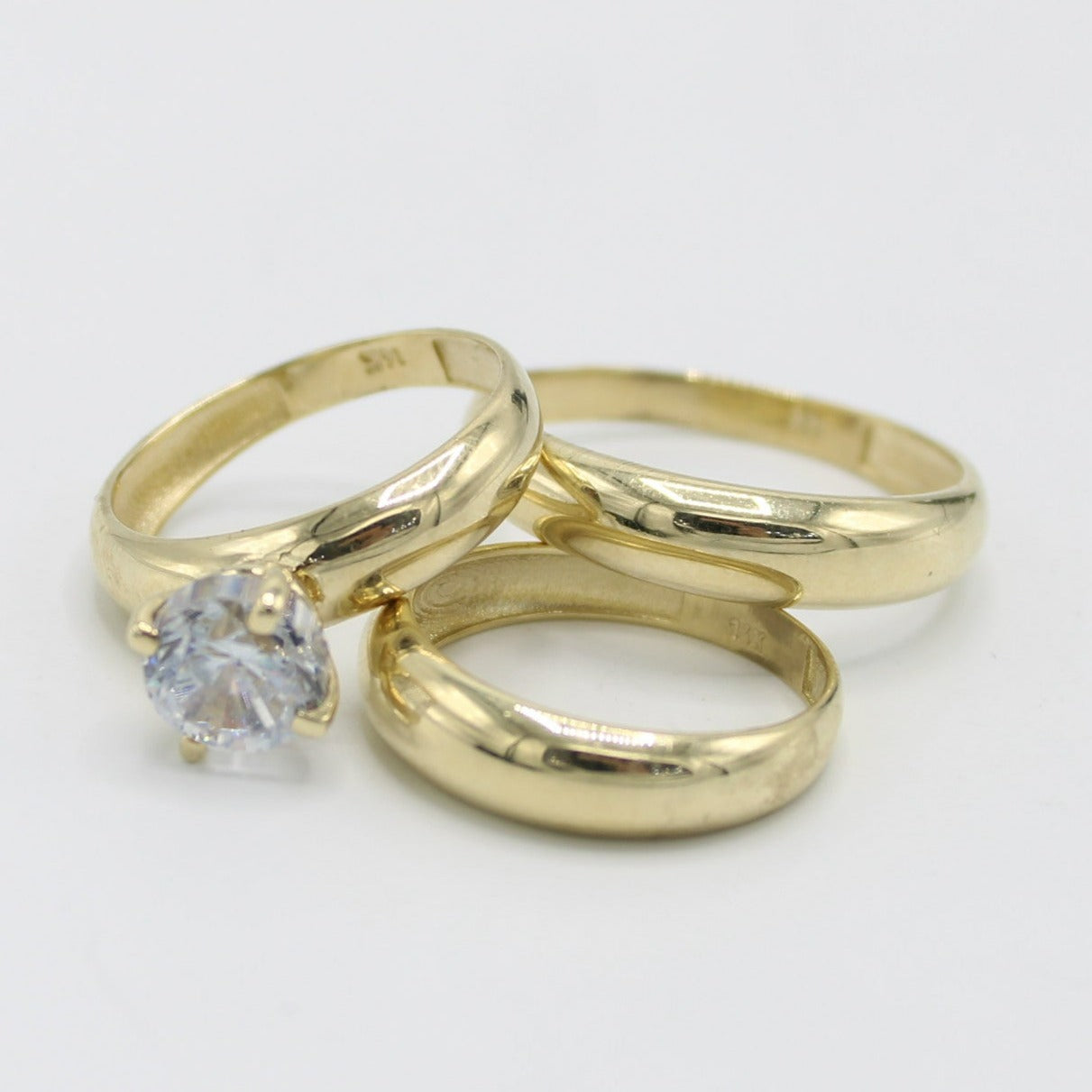 14K Trio Wedding Cz Stones Yellow Yellow