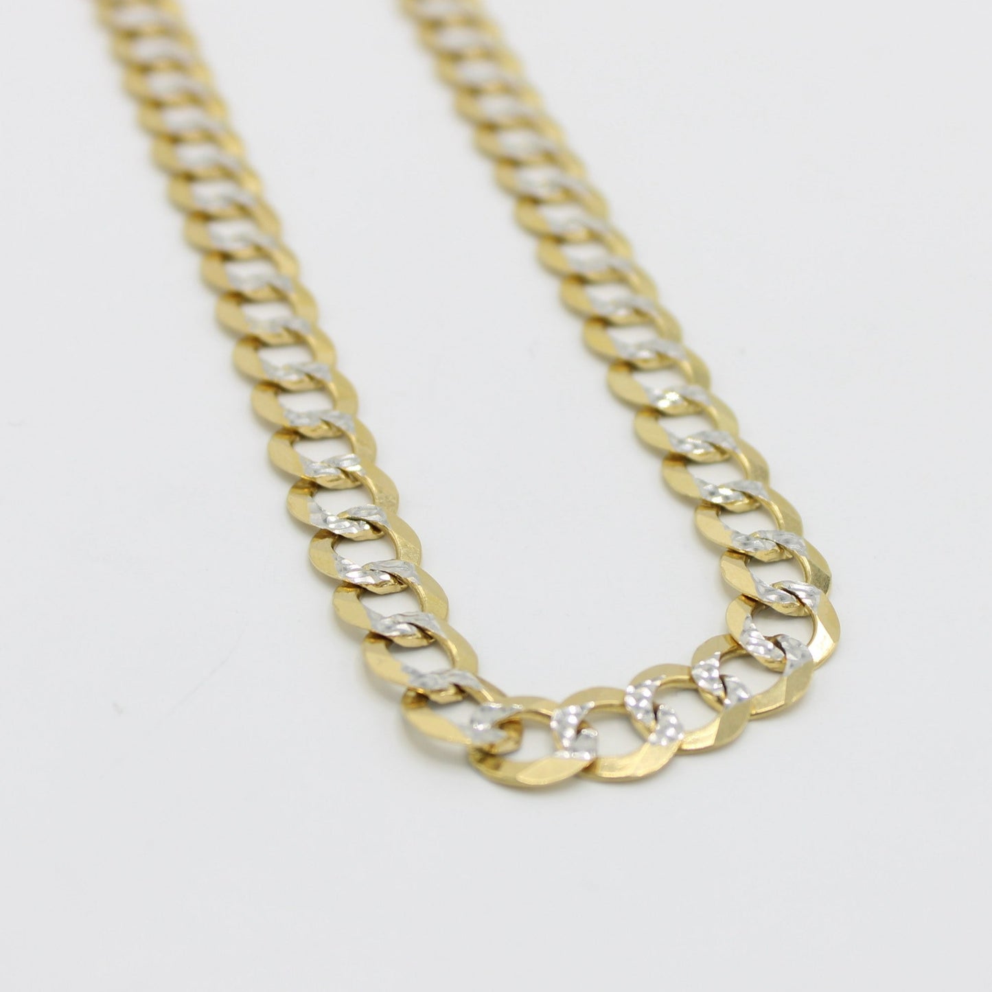 14K Solid Flat Cuban Chain Two Tones Yellow Gold (8..4 mm\24')