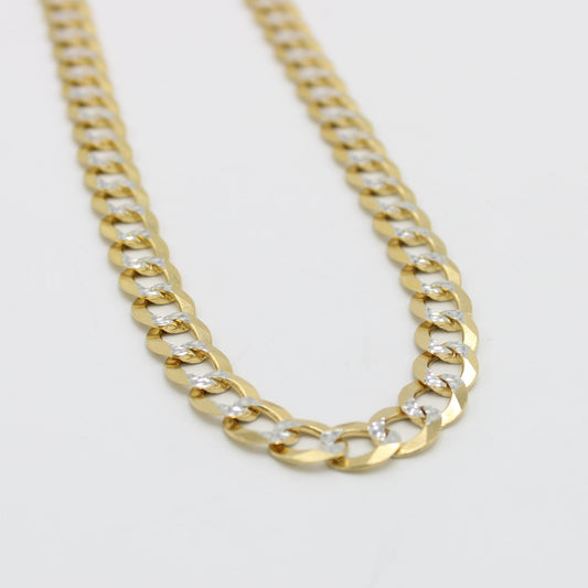 14K Solid Flat Cuban Chain Two Tones Yellow Gold ( 9.4 mm\ 24" )