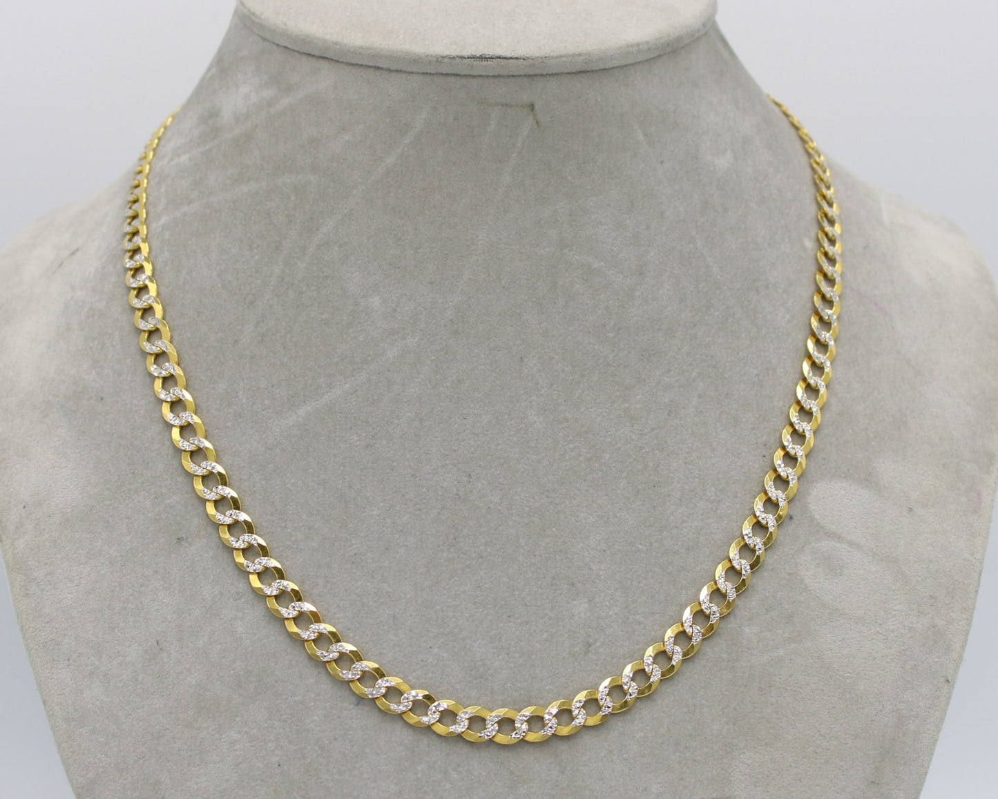 14K Solid Flat Cuban Chain Two Tones Yellow Gold ( 6.8 mm\ 22" )