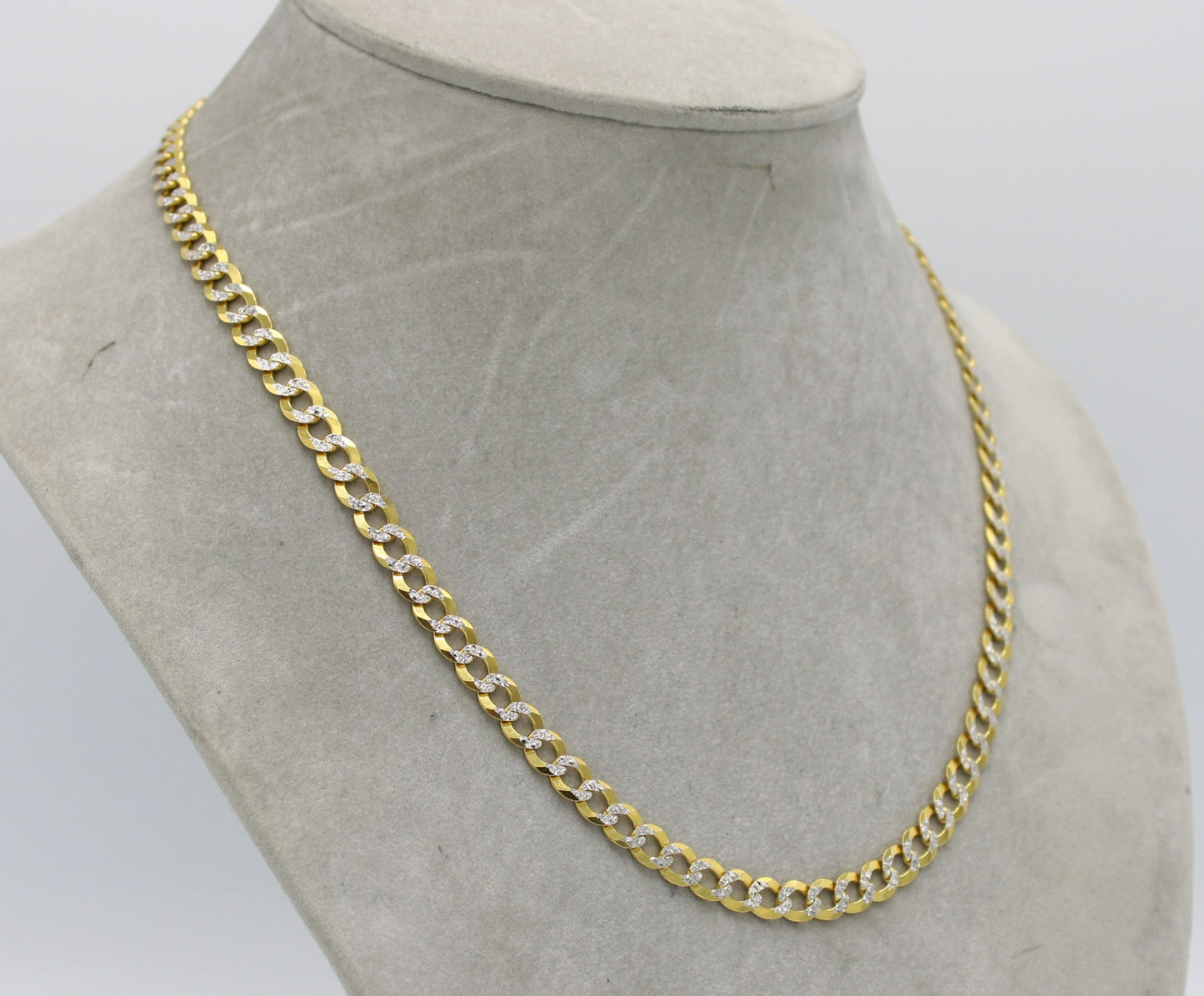 14K Solid Flat Cuban Chain Two Tones Yellow Gold ( 6.8 mm\ 22" )