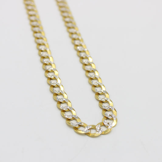 14K Solid Flat Cuban Chain Two Tones Yellow Gold ( 6.8 mm\ 22" )