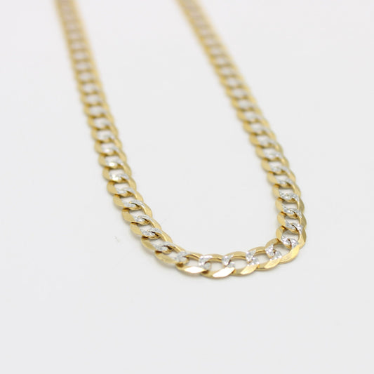 14K Solid Flat Cuban Chain Two Tones Yellow Gold ( 4.6 mm\ 24 " )