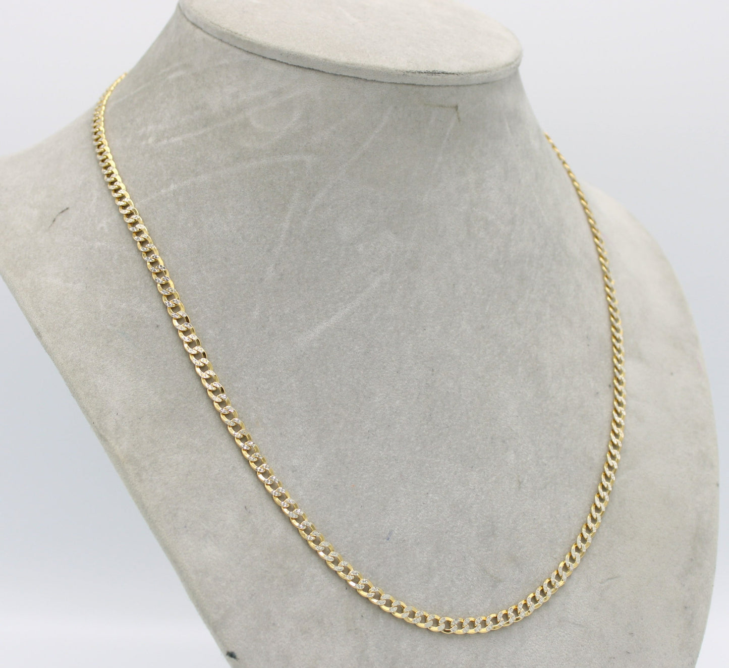 14K Semi-Solid Flat Cuban Chain Two Tones Yellow Gold ( 4.4 mm\ 24 " )