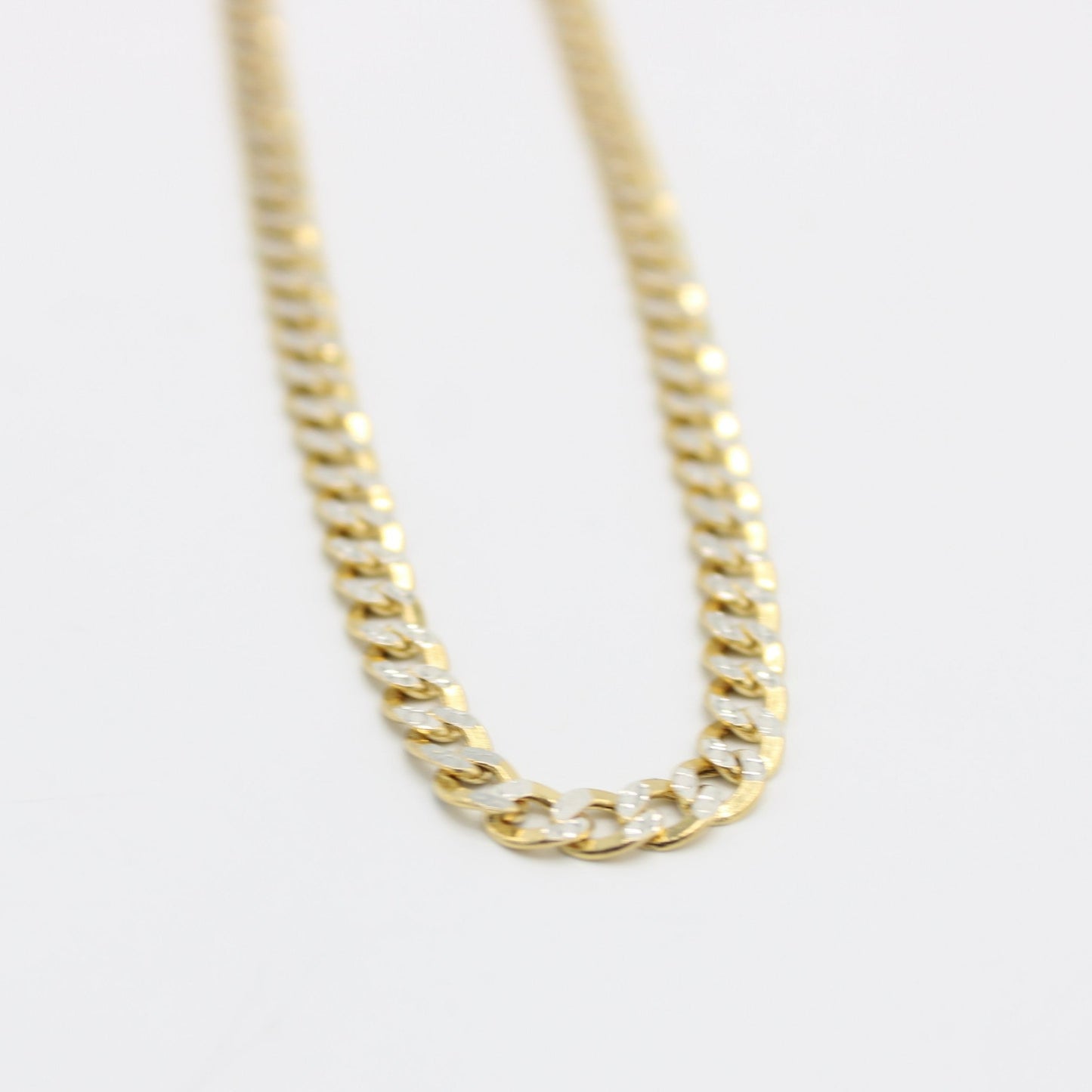 14K Semi-Solid Flat Cuban Chain Two Tones Yellow Gold ( 4.4 mm\ 24 " )