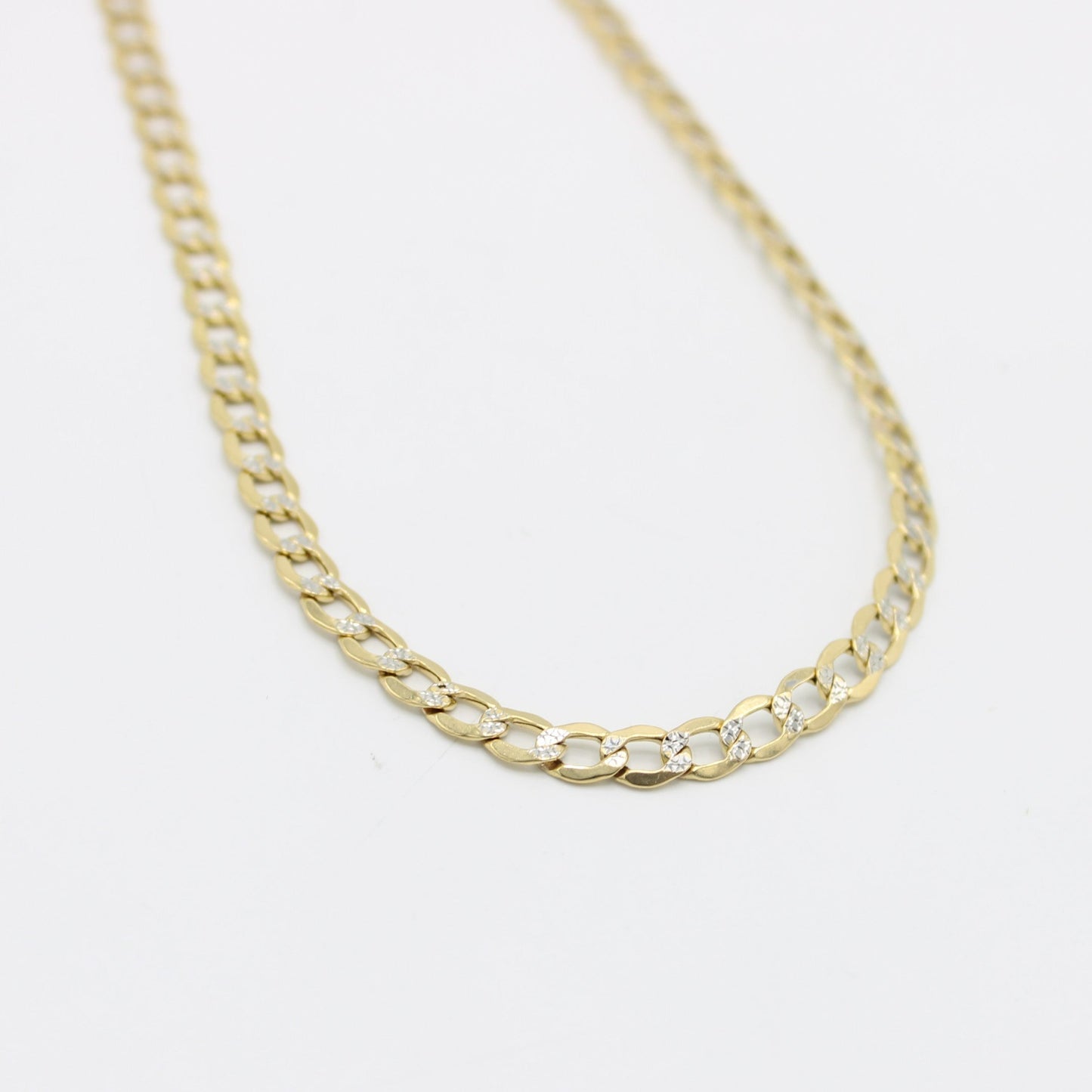 14K Semi-Solid Flat Cuban Chain Two Tones Yellow Gold ( 4.5 mm\ 20 " )