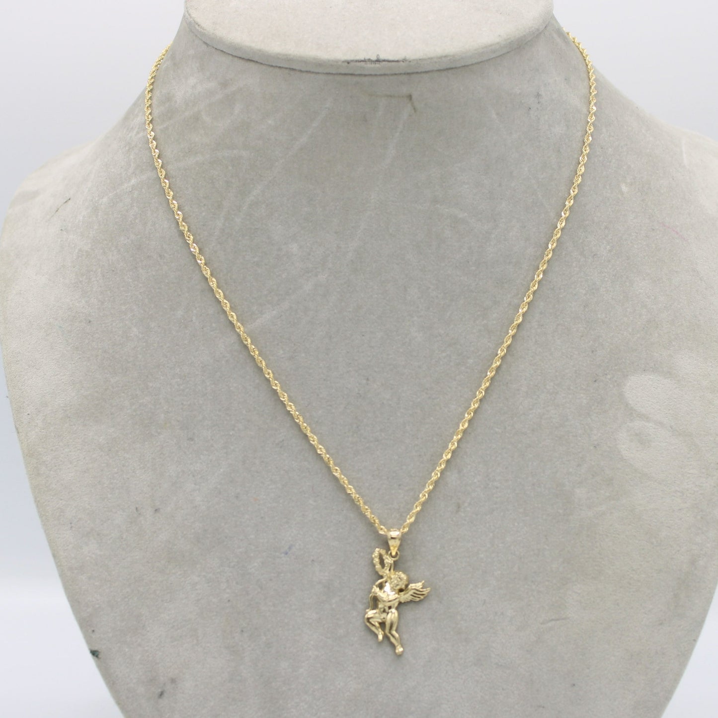 14K Angel Pendant with Hollow Rope Chain (20")