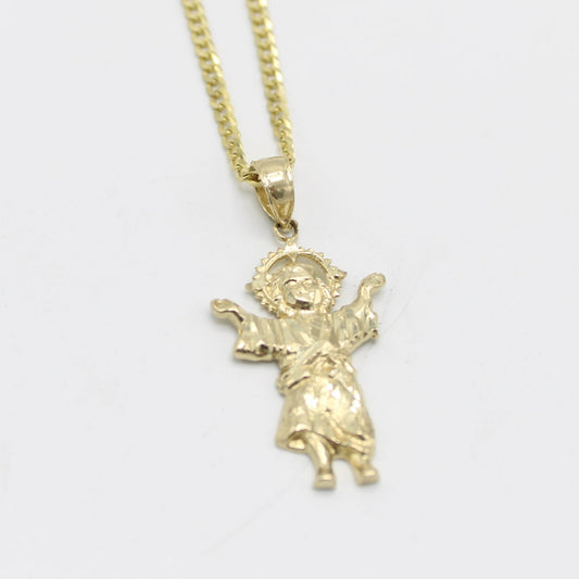 14K Divino Niño Pendant with Solid Cuban Chain (18 ")