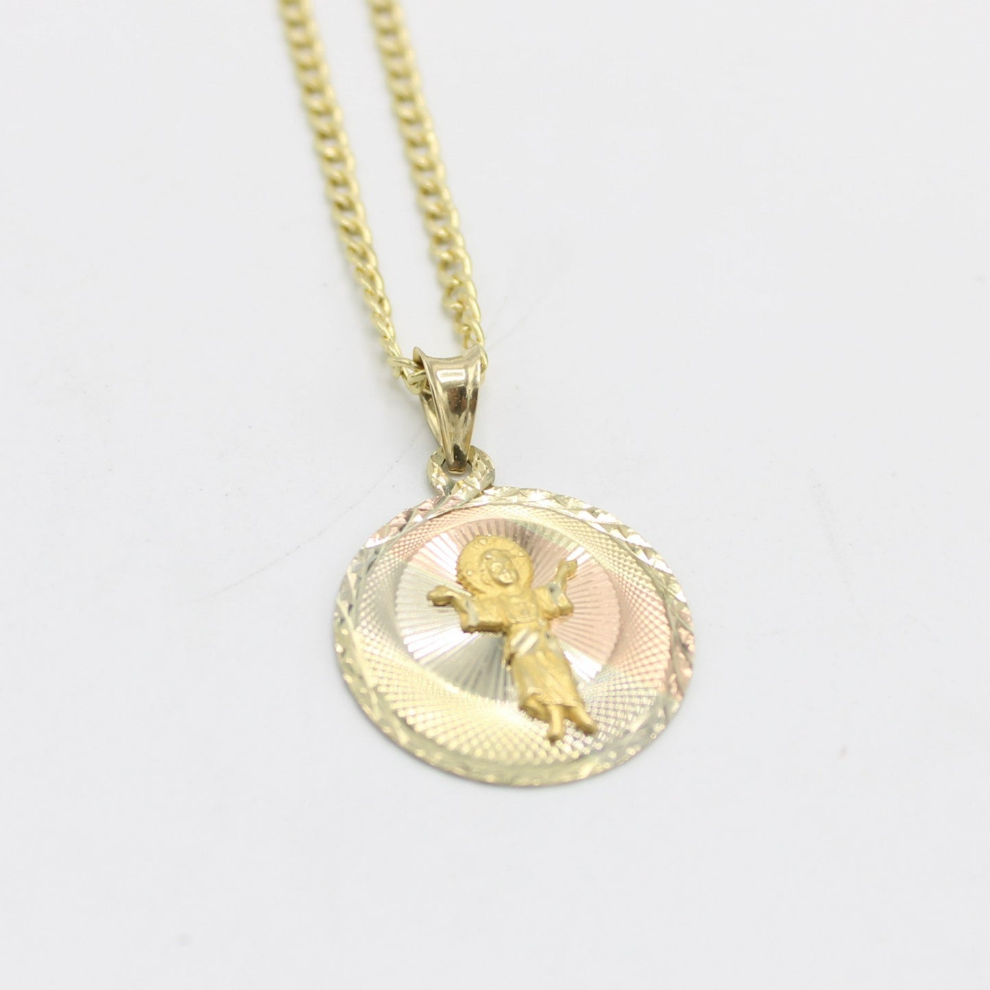 14K Divino Niño Pendant with Semi-Solid Cuban Chain (18 ")