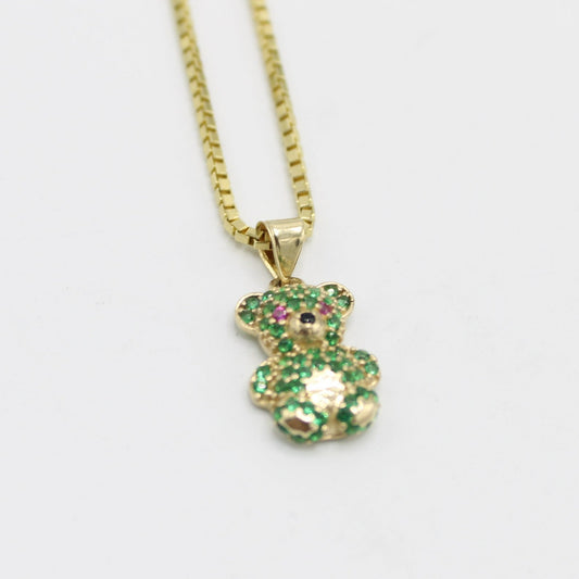 14K Teddy Bear Pendant with Solid Franco Chain (16 ")