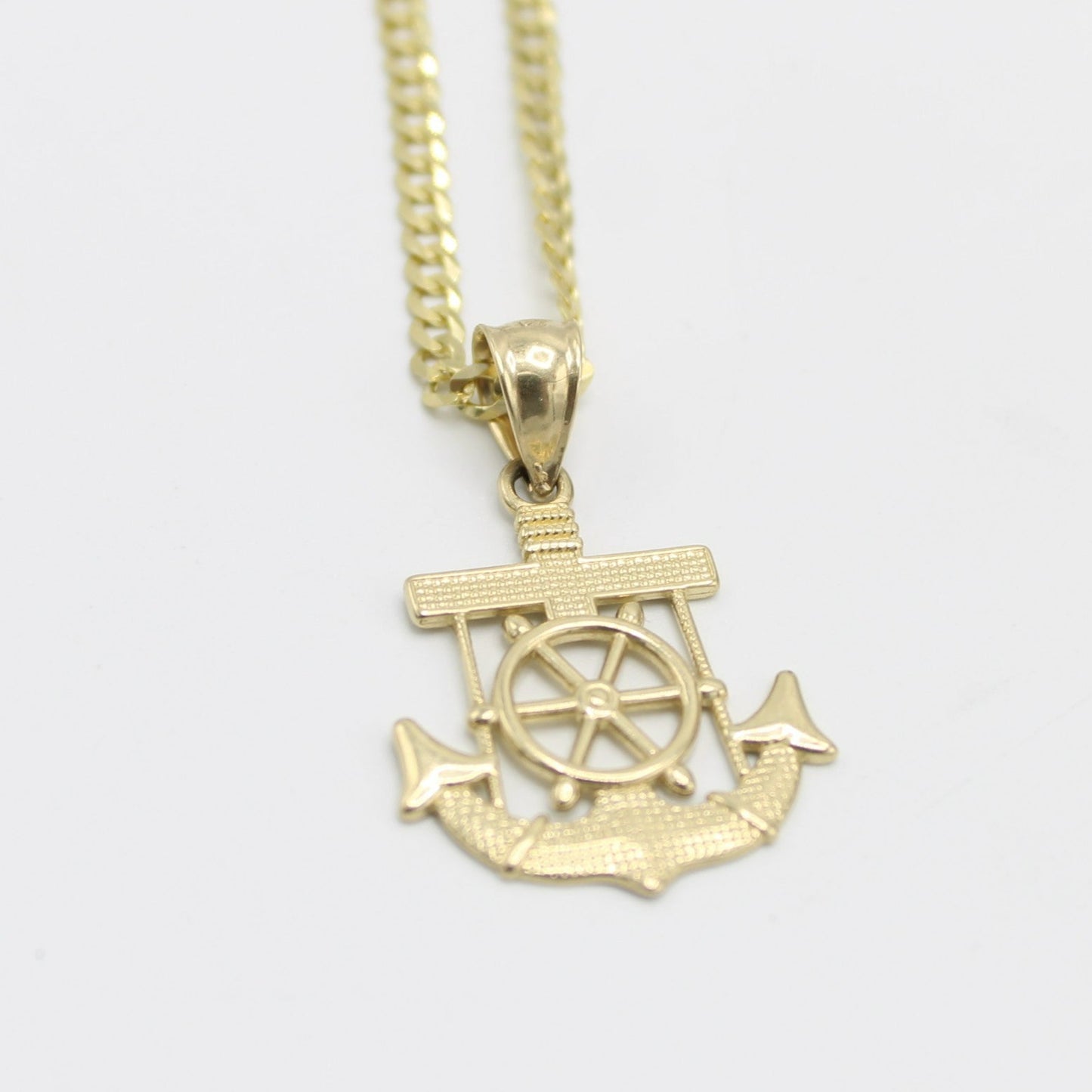 14K Anchor Pendant with Solid Cuban Chain (16 ")