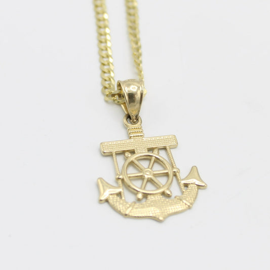 14K Anchor Pendant with Solid Cuban Chain (16 ")