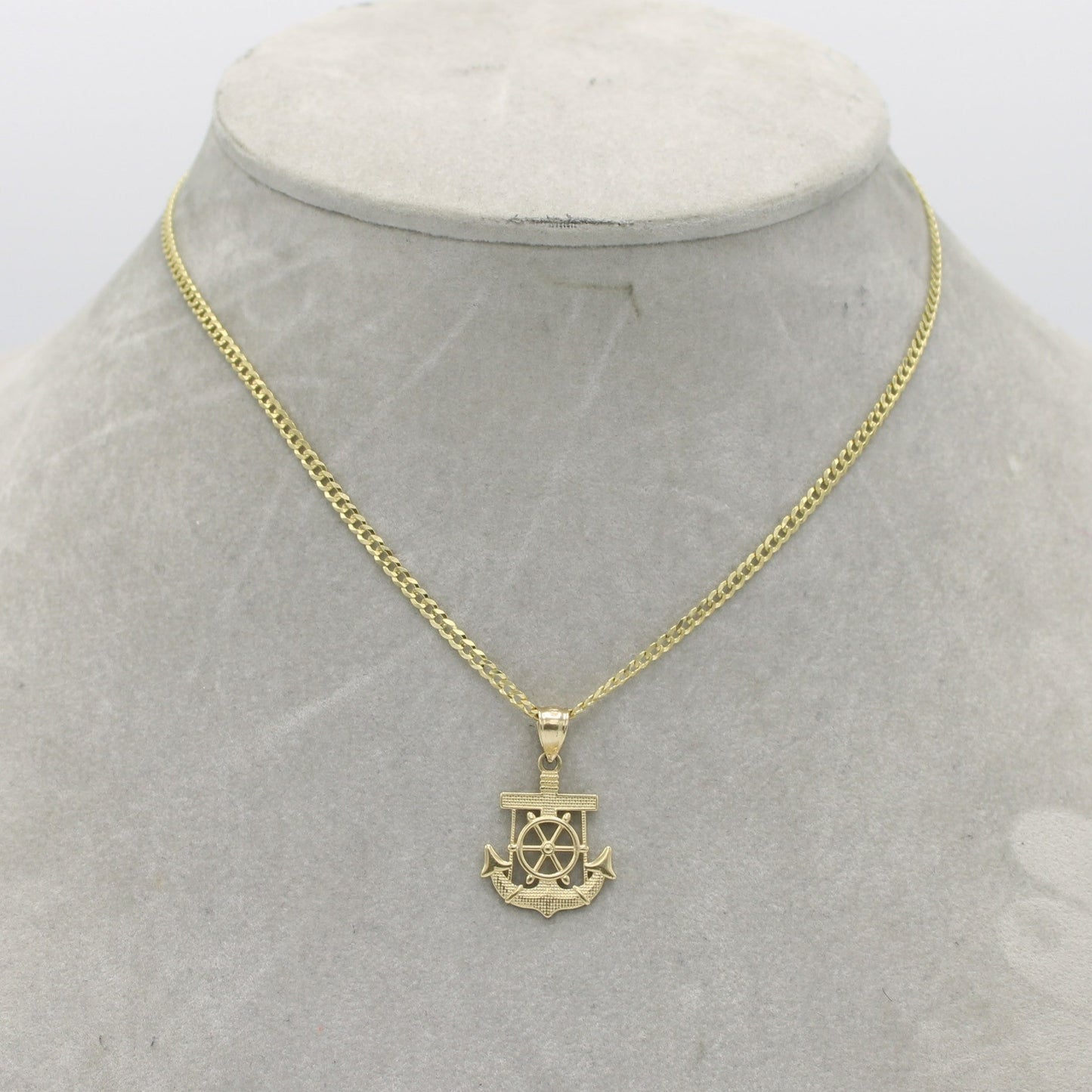 14K Anchor Pendant with Solid Cuban Chain (16 ")