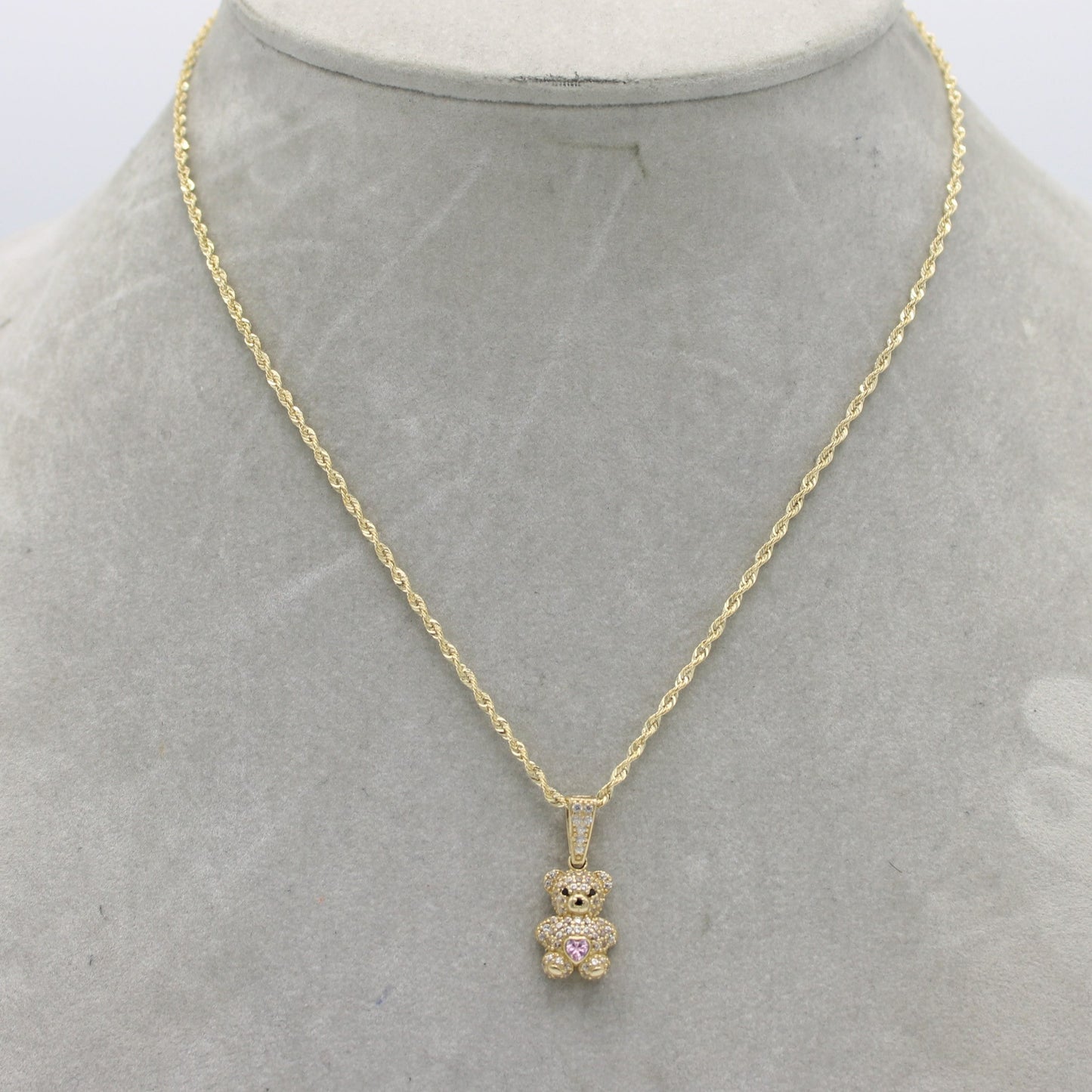 14K Teddy Bear ( Birthstone ) Pendant with Hollow Rope Chain (18 ")