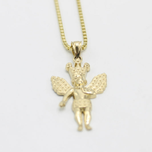 14k Angel Pendant with Solid Franco Chain (16 ")