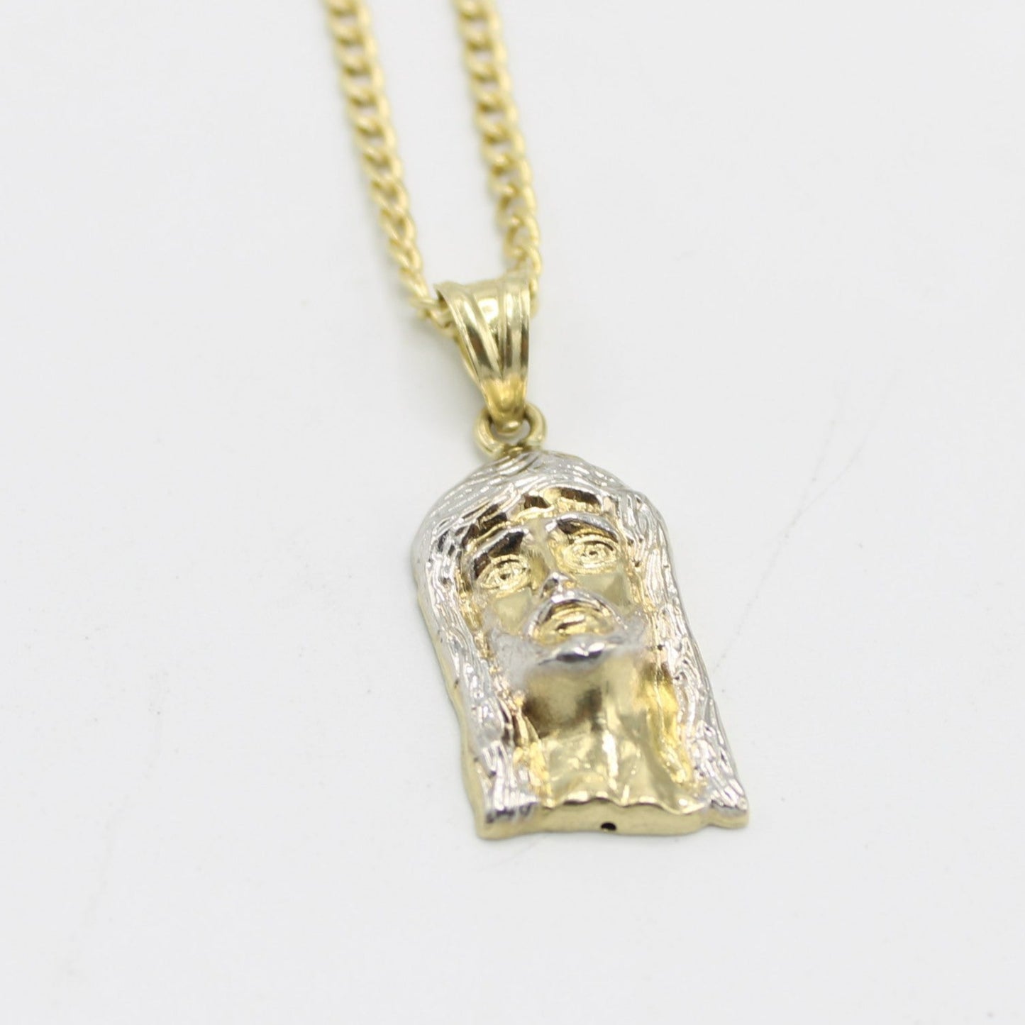 14K Jesus Face Pendant With Semi-Solid Cuban Chain (18 ")