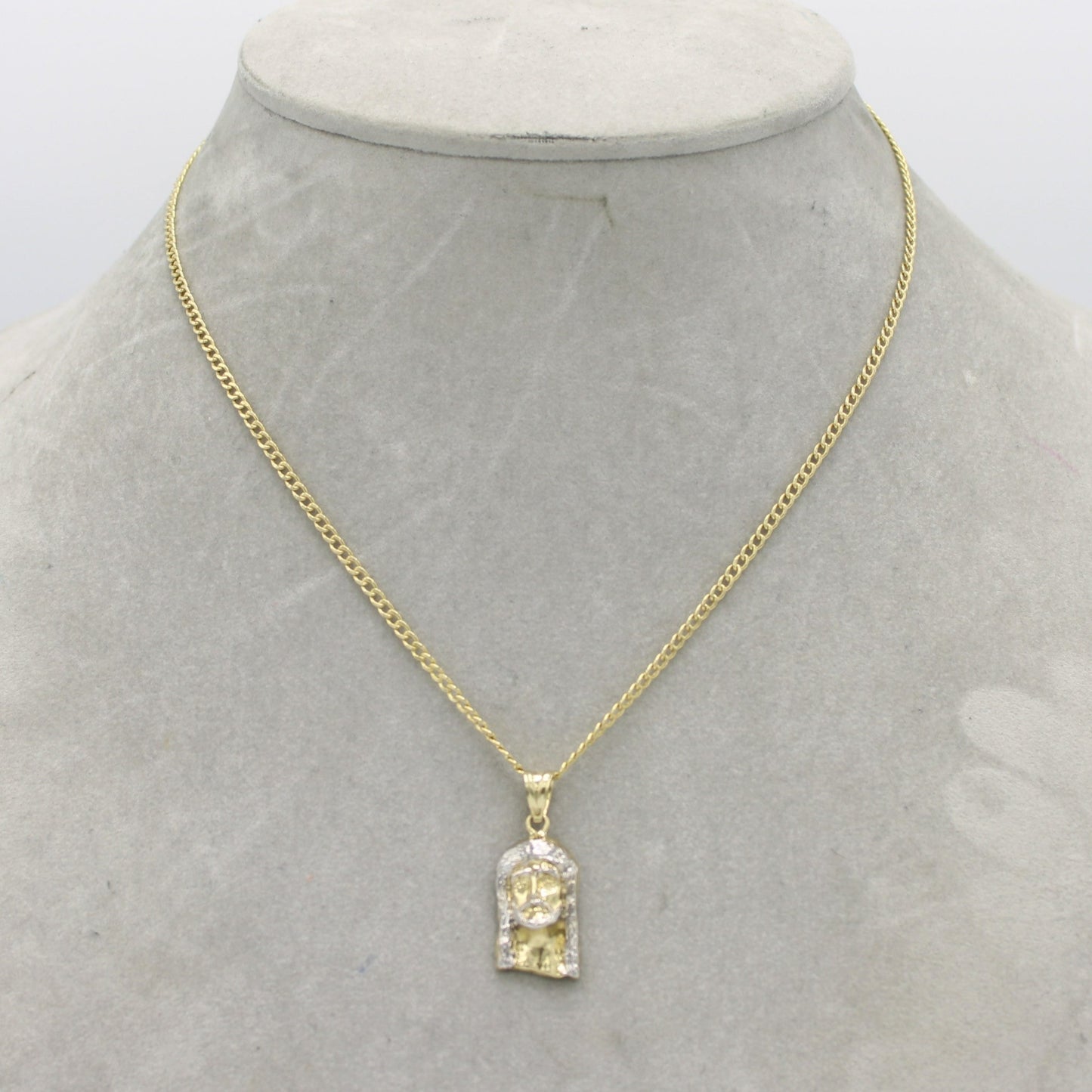 14K Jesus Face Pendant With Semi-Solid Cuban Chain (18 ")