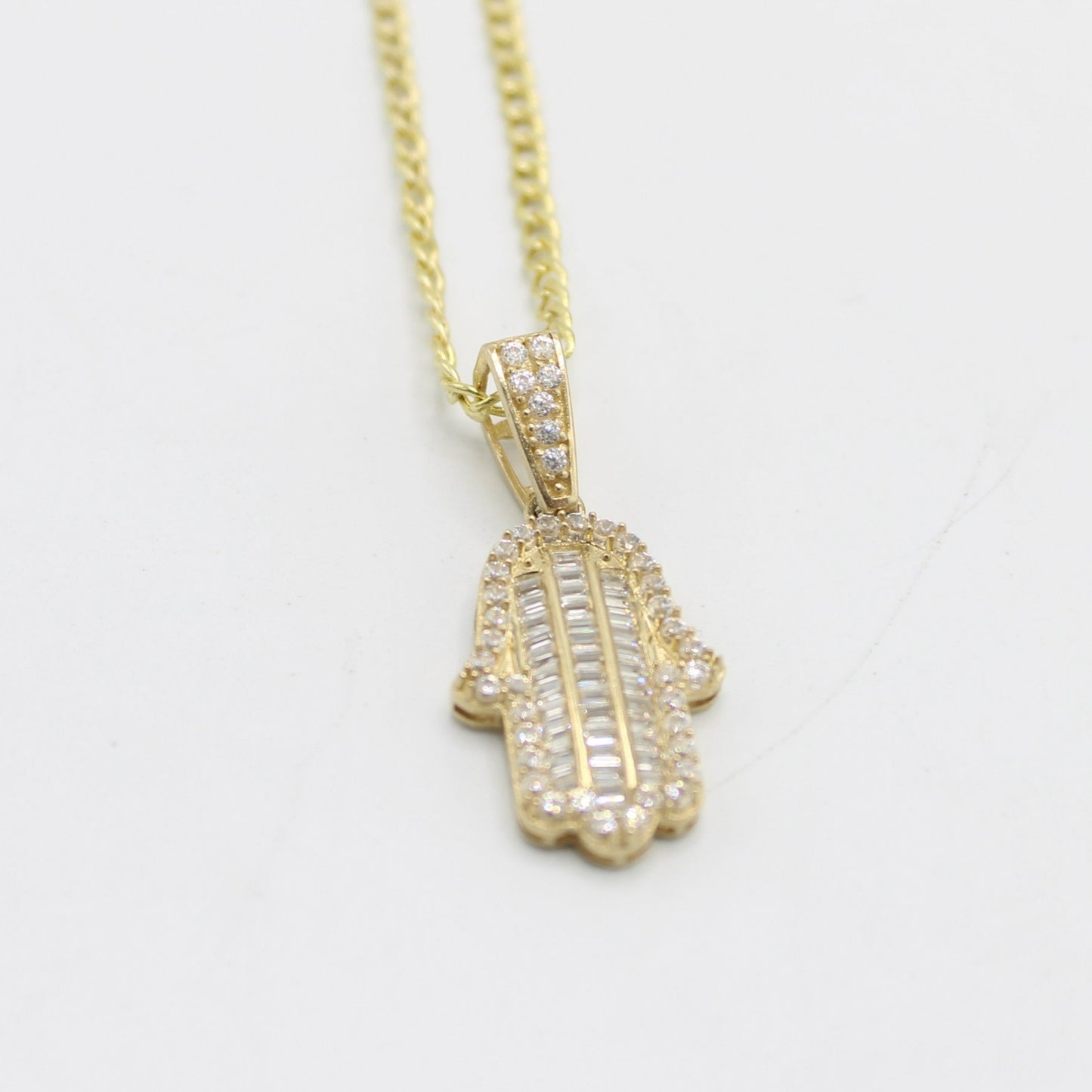 14K Hamsa Pendant With Semi-Solid Cuban Chain (18 ")