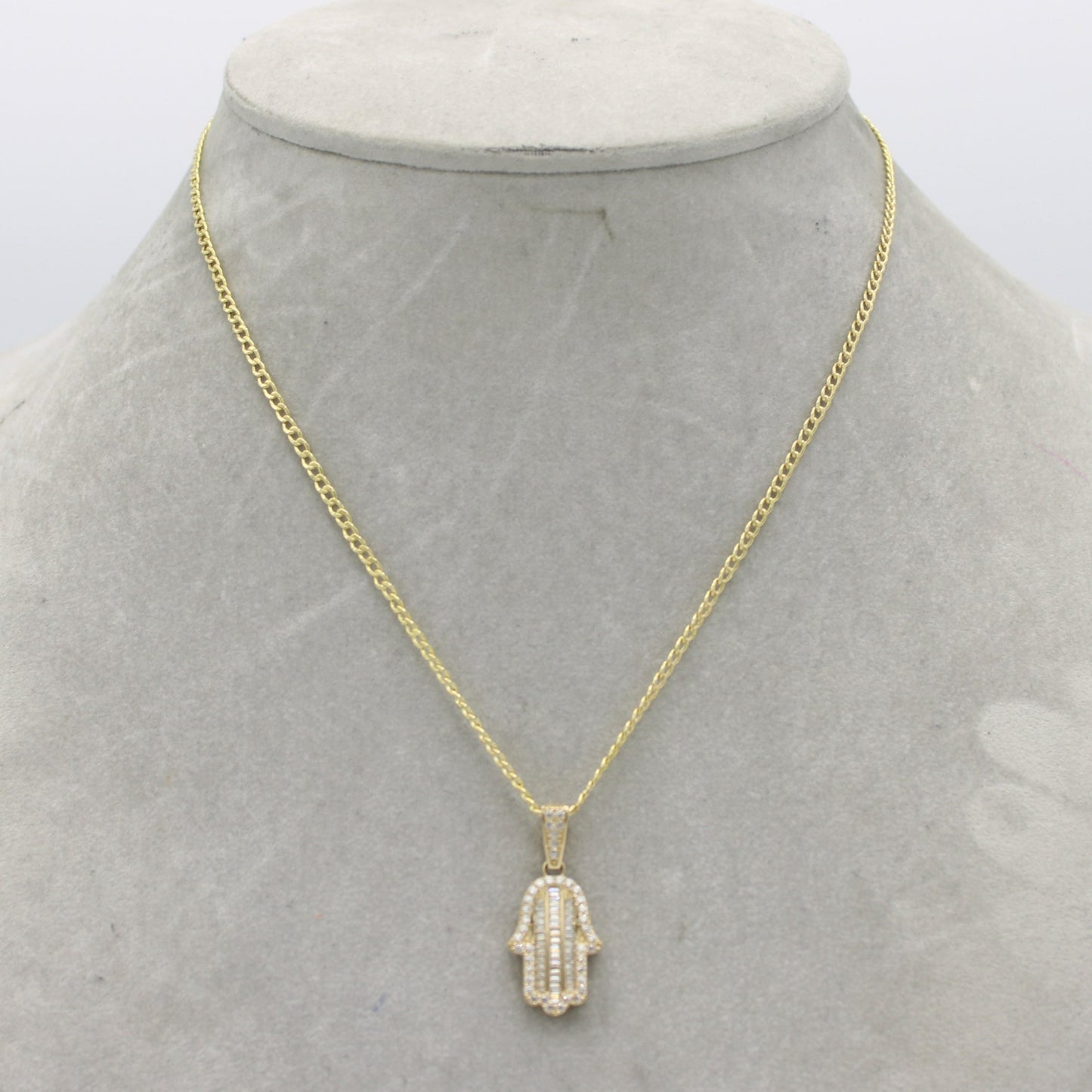 14K Hamsa Pendant With Semi-Solid Cuban Chain (18 ")