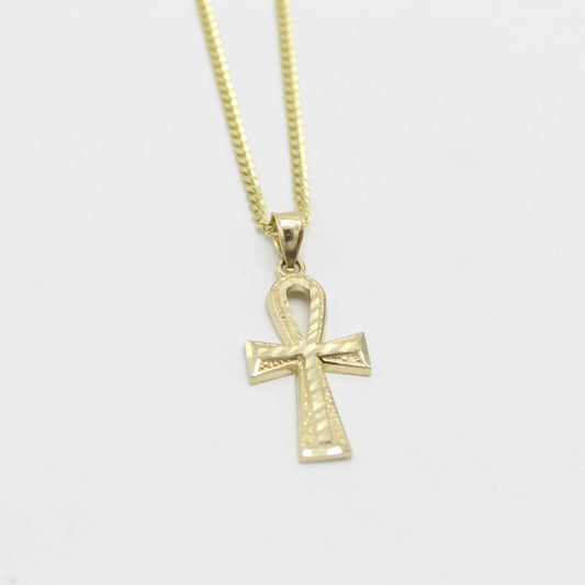 14K Cross Pendant With Solid Cuban Chain (16 ")