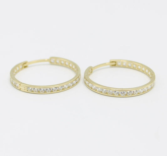 14K Women's Hoops Cz STones Yellow Gold