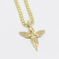 14K Angel Pendant Stone with Semi-Solid flat Cuban Chain Yellow Gold