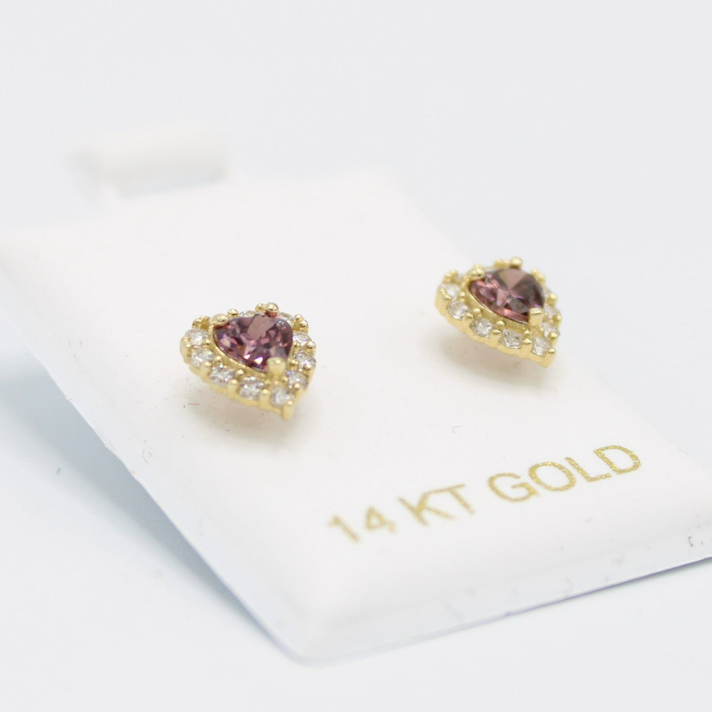 14K Heart❤️Baby Girl Earring Amethyst Gem (Birthstone February) Yellow Gold