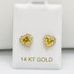 14K Heart❤️Baby Girl Earring Topaz Gem (Birthstone November) Yellow Gold