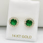 14K Baby Girl Earring Emerald Gem (Birthstone May) Yellow Gold