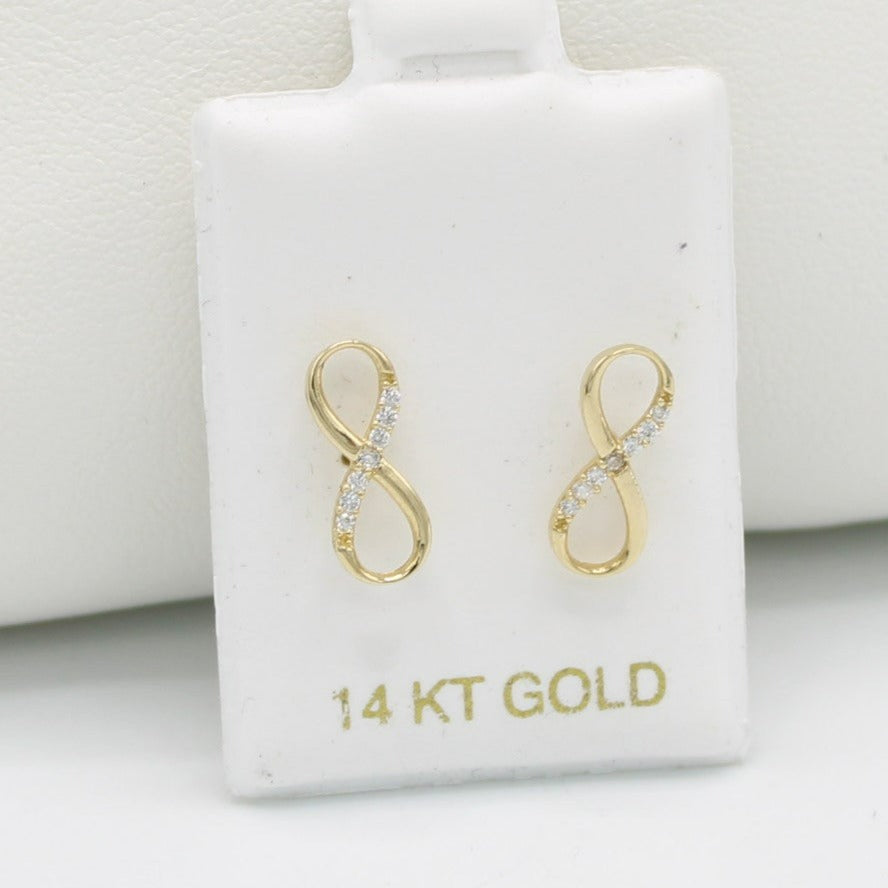 14K Infinity Earrings Cz Stones Yellow Gold