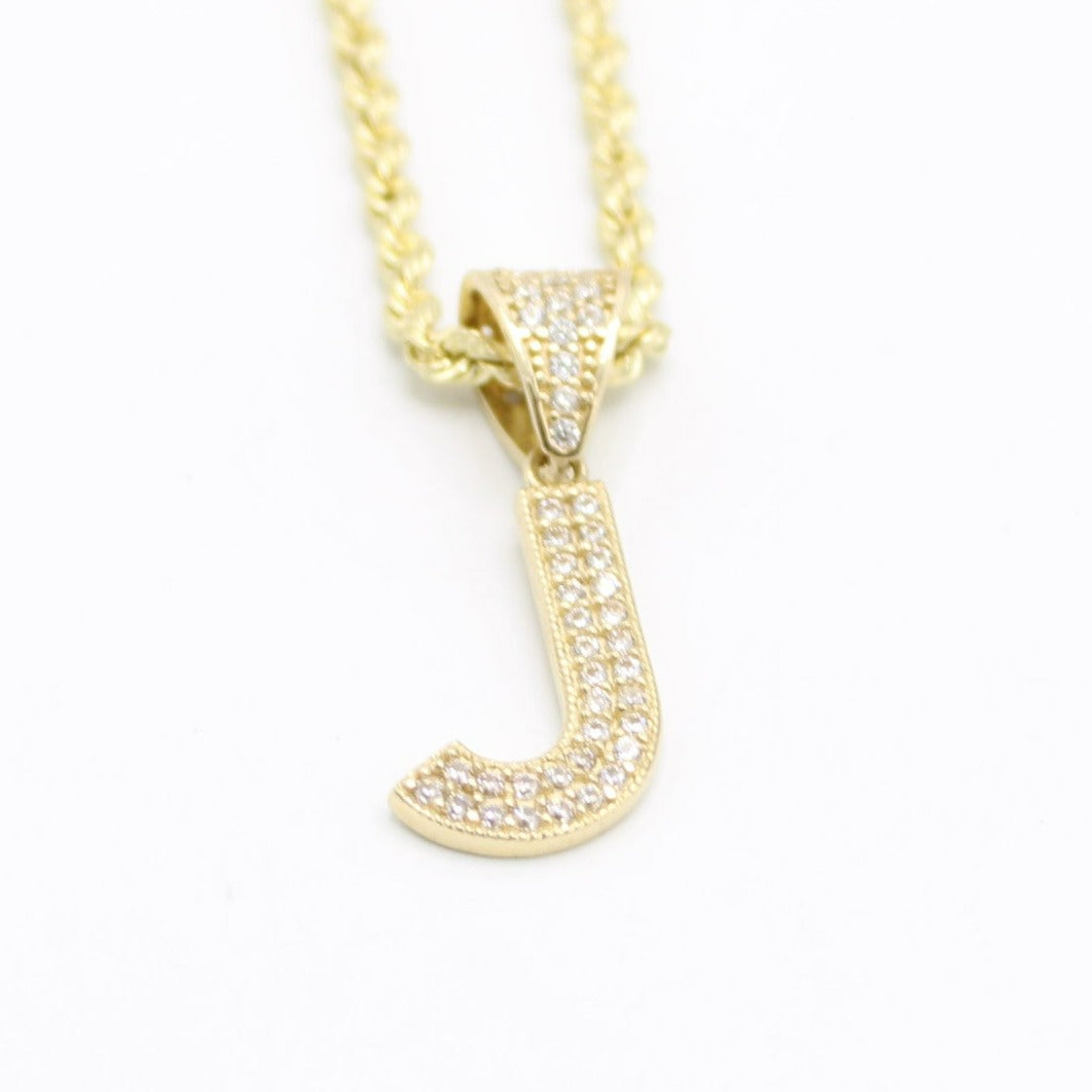 14K Initial letter Name Cz Stones With Rope Chain Yellow Gold