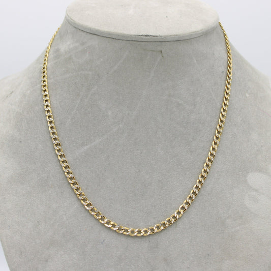 14k Semi-Solid Flat Cuban Chain Two Tones Yellow Gold