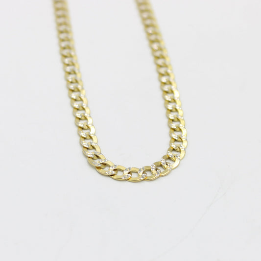 14k Semi-Solid Flat Cuban Chain Two Tones Yellow Gold