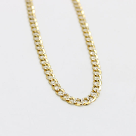 14k Semi-Solid Flat Cuban Chain Two Tones Yellow Gold