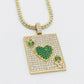 14k Ace Of Hearts Pendant with Ice Chain Yellow Gold