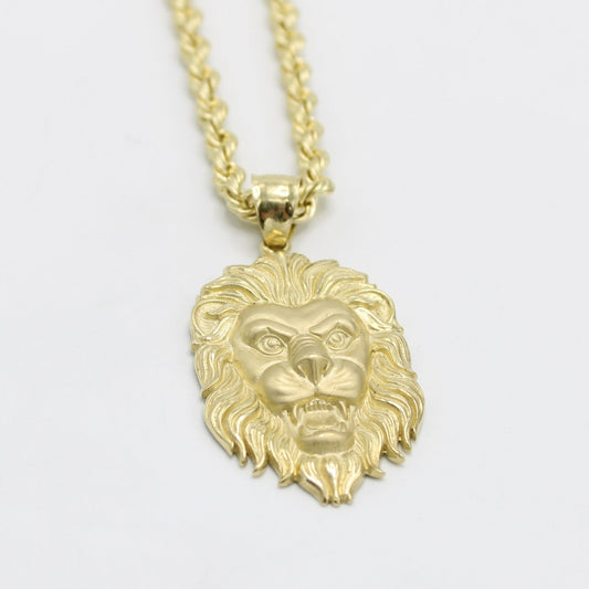 14K Lion 🦁 Pendant with Rope Chain Yellow Gold