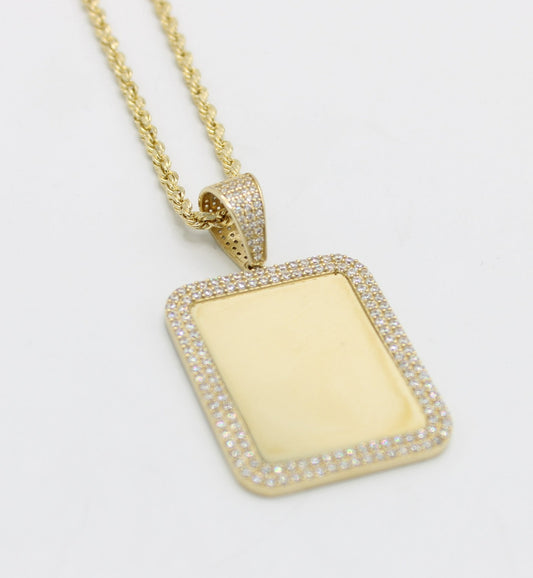 14K  Picture Pendant Cz Stones with Rope Chain Yellow Gold