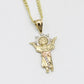 14K Divino Niño Pendant Three Tones with Semi-Solid Cuban Chain Yellow Gold