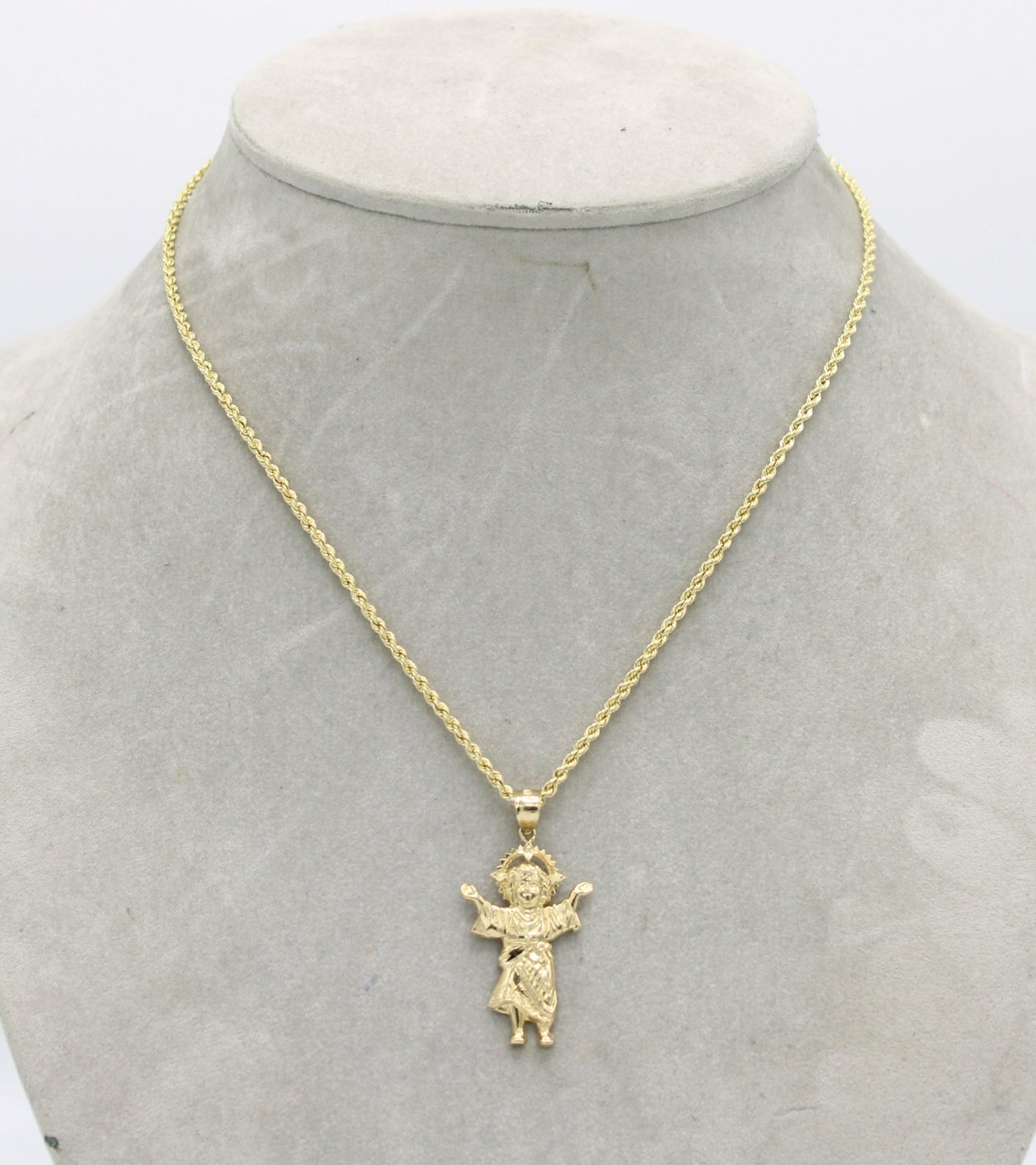 14K Divino Niño Pendant  with Rope Chain Yellow Gold