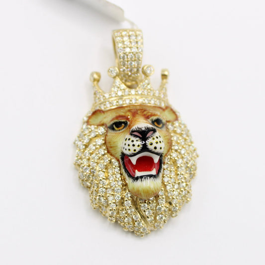 14K VS Diamond Lion King Pendant Yellow Gold