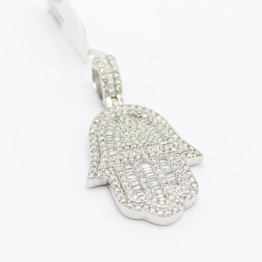 14K VS Diamond Hamsa Pendant White  Gold