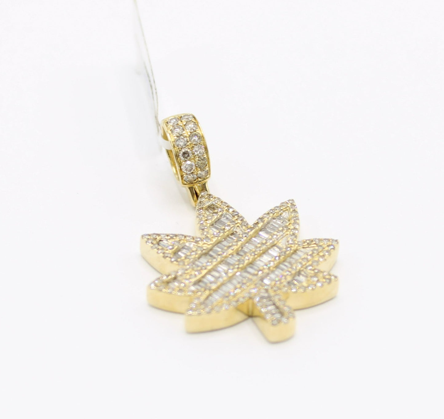 14K VS Diamond Weed Pendant Yellow Gold