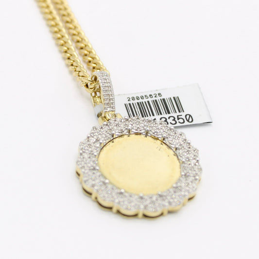 14K VS Diamond Picture Pendant with Semi-Solid Cuban Chain Yellow Gold