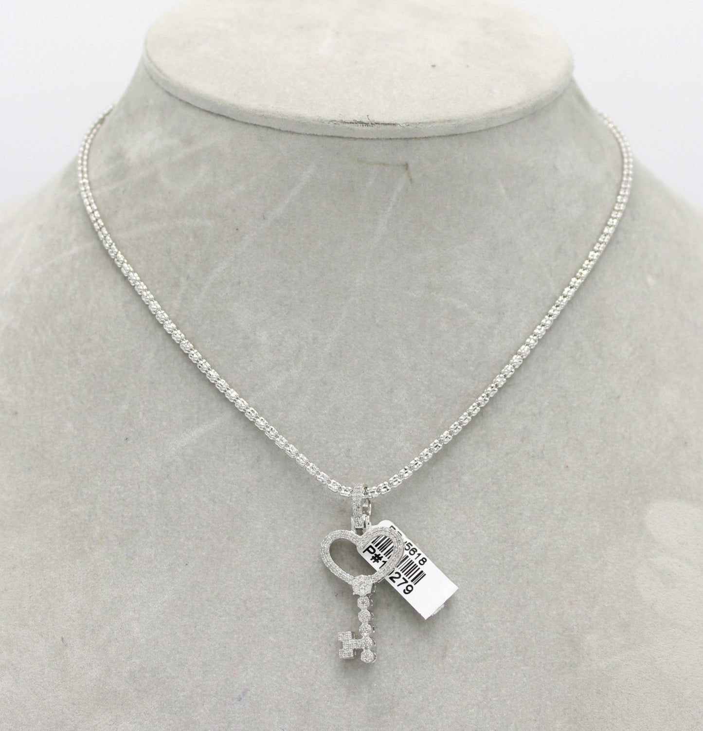 14K VS Diamond Key Pendant with Ice Chain White Gold