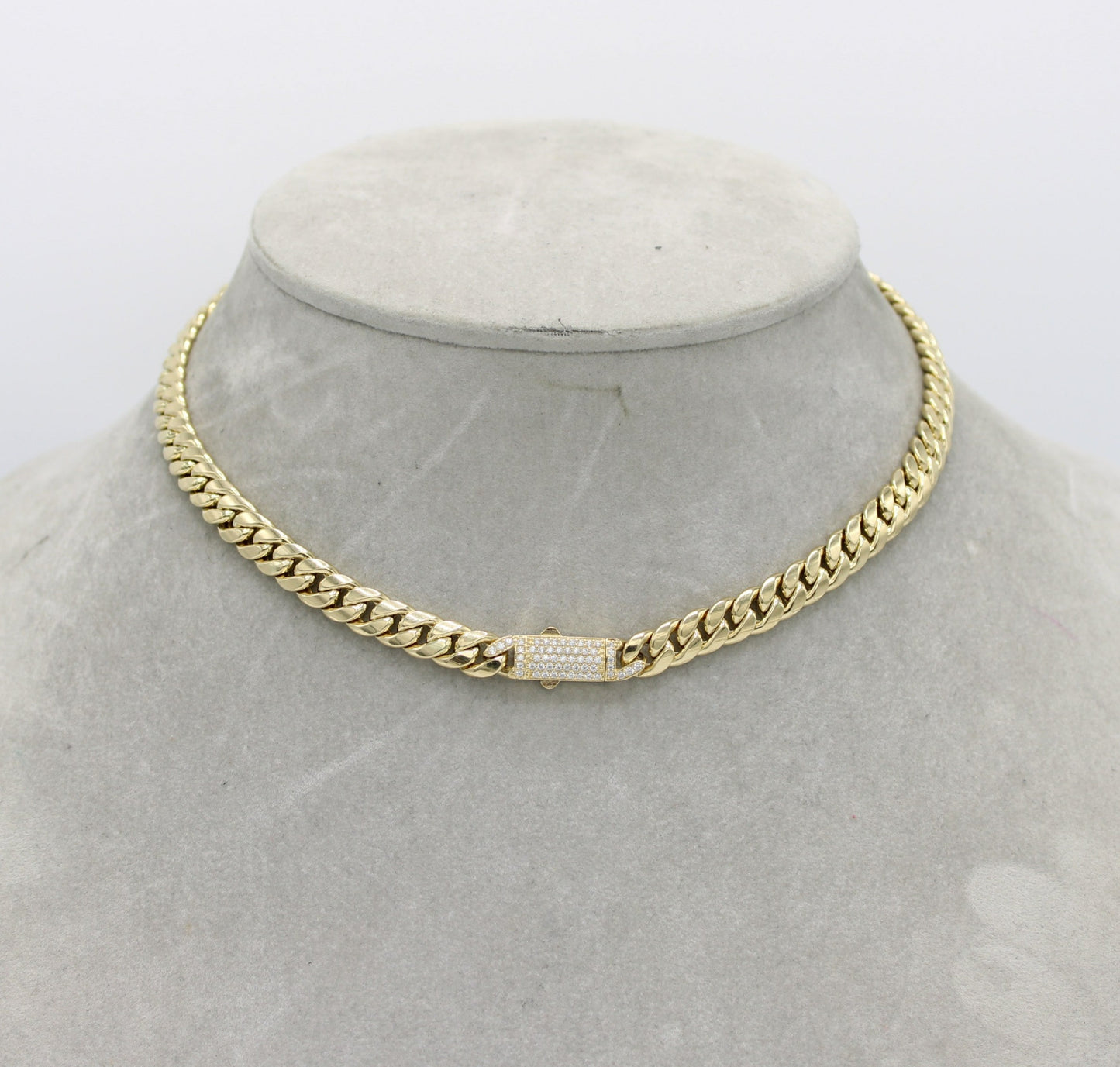 14K Choker Cuban Link Cz  \\ 7.4 mm - 16” \\